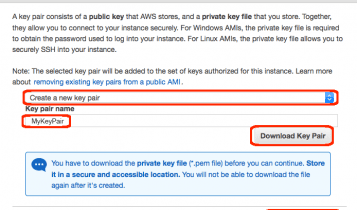 choose an existing key pair or create a new key pair