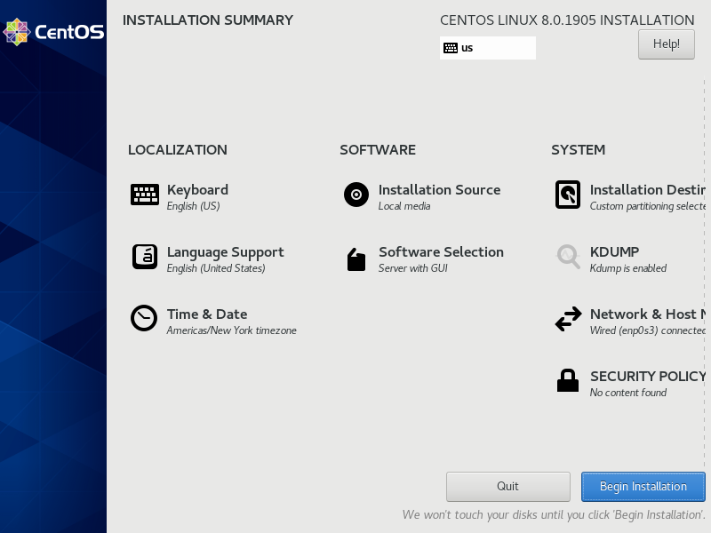 Begin CentOS 8 Installation