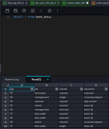 Create Data Development Node Query Result